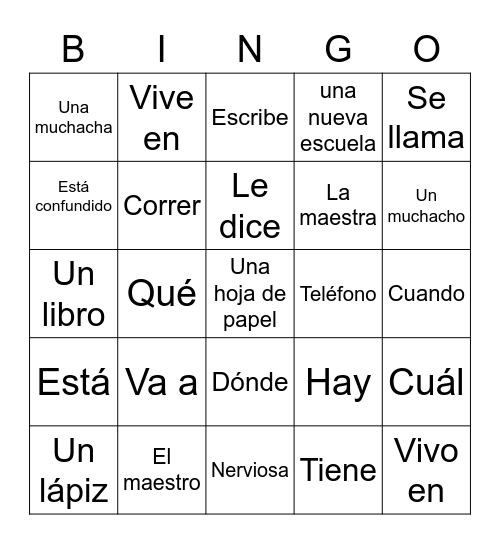 (Repaso) Mi vida escolar Bingo Card