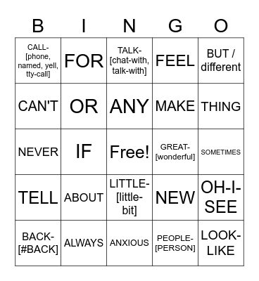 ASL 1 Lesson 11 Bingo Card