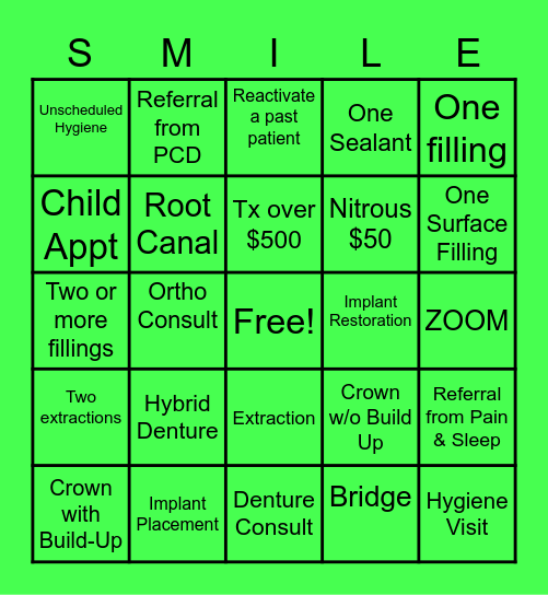 A Million Reasons To Smile - BINGO Card