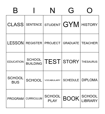 School Days Vocabulary Bingo Card