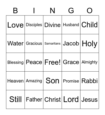 March 12 Worship Bingo (Listen for words during worship and mark them)  No prizes - just for fun Bingo Card
