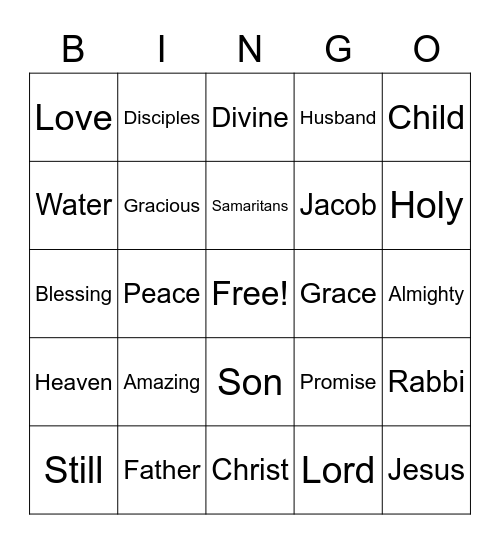 March 12 Worship Bingo (Listen for words during worship and mark them)  No prizes - just for fun Bingo Card
