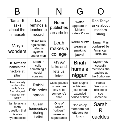 Purim Torah Bingo Card