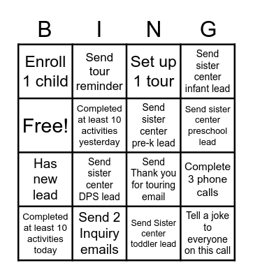 Family Builder Bingo Card