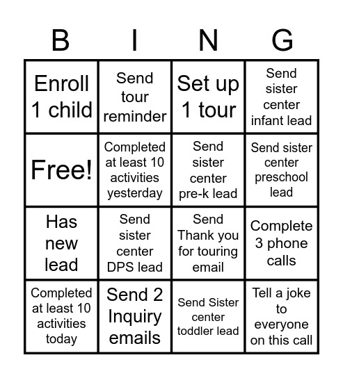 Family Builder Bingo Card