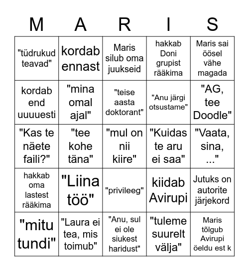 Koosoleku Bingo Card