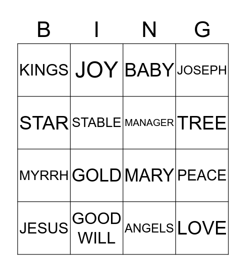 ADVENT/CHRISTMAS Bingo Card