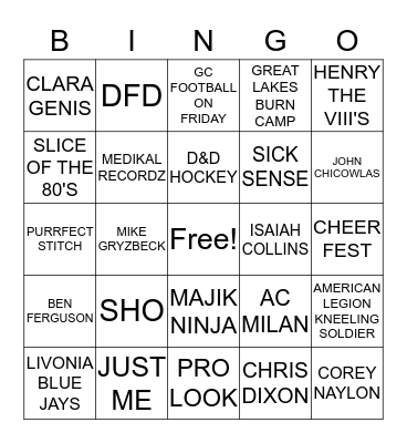 INKORPORATE GRAPHICS Bingo Card