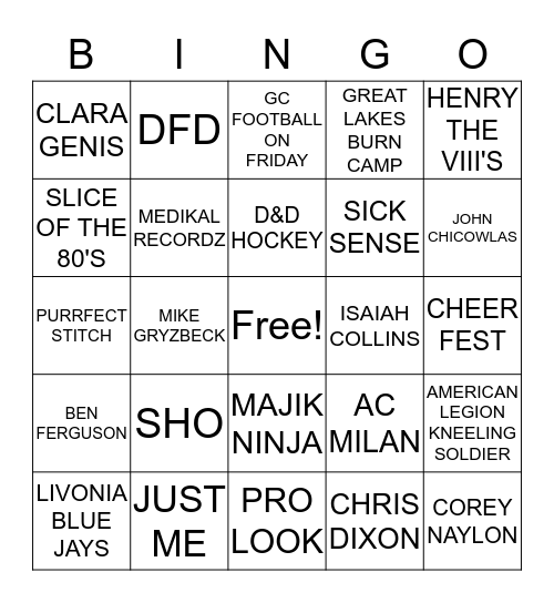 INKORPORATE GRAPHICS Bingo Card