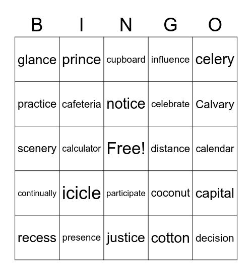 list 23 Bingo Card