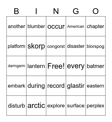 Vowel-r Bingo Card