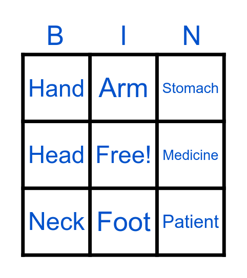 Medical Bingo Card