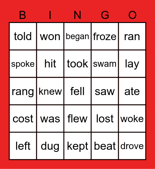 verbs 2 Bingo Card