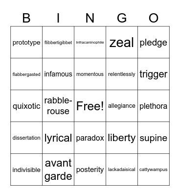 Word of the Day Bingo Card