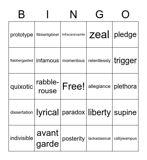 Word of the Day Bingo Card