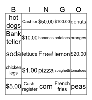Money and the Grocery Store Bingo Card