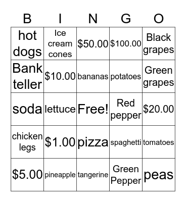 Money and the Grocery Store Bingo Card