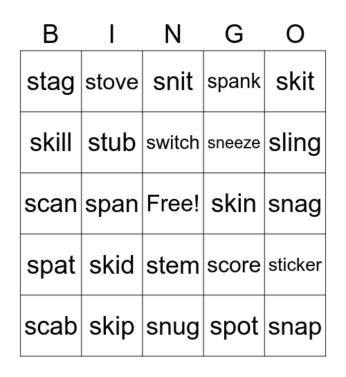 S Blends Bingo Card S Blends Bingo Card