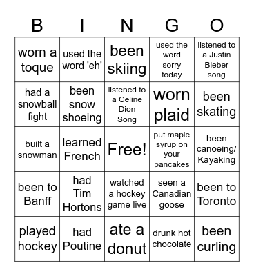 Canadian stereotypes Bingo Card