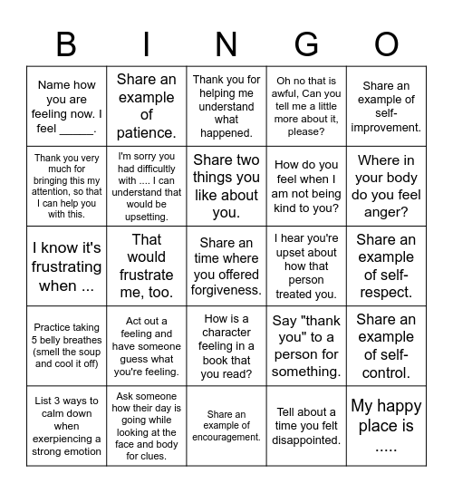 Empathy Bingo Card