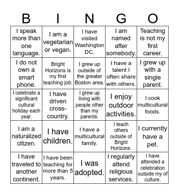 Diversity BINGO Card