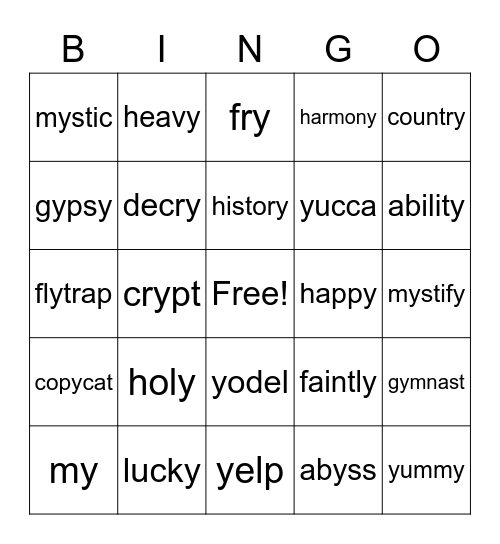 sounds of y Bingo Card