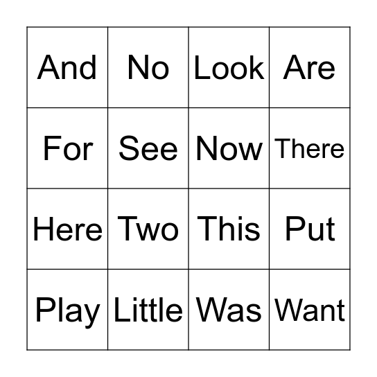 Sight Word Bingo Card