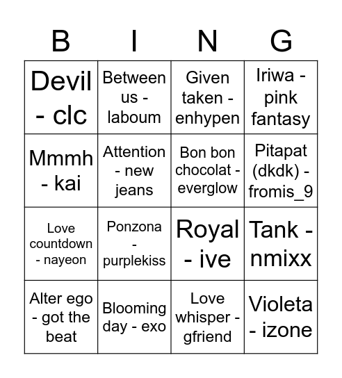Music Bingo part 1 Bingo Card