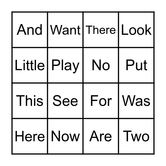 Sight Word Bingo Card