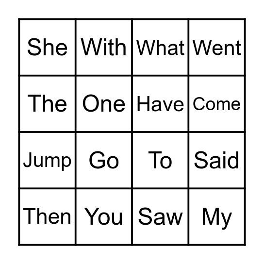 Sight Word Bingo Card