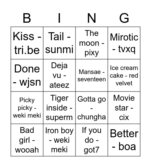 music bingo part 3 Bingo Card