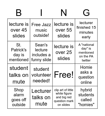 Here and Homies Bingo! Bingo Card
