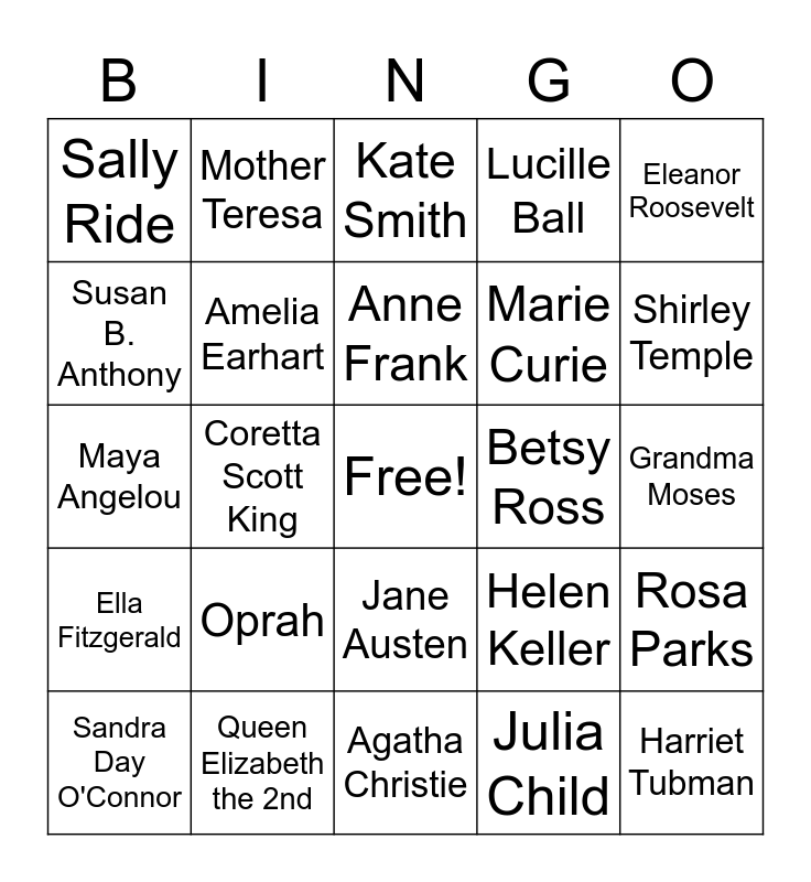 International Women's Day BINGO Card