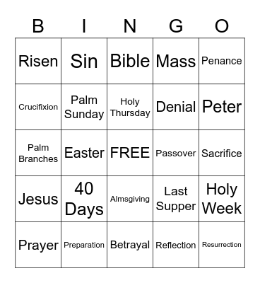 Lent and Easter Bingo Card