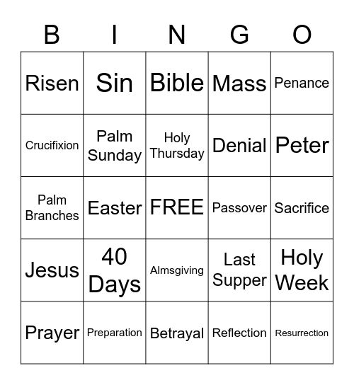 Lent and Easter Bingo Card
