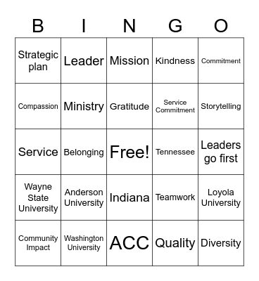 Ministry Madness! Bingo Card