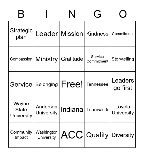 Ministry Madness! Bingo Card