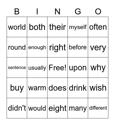 2nd grade sight words Bingo Card