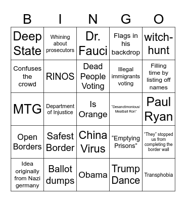 Trump Speech Bingo 2023 Bingo Card