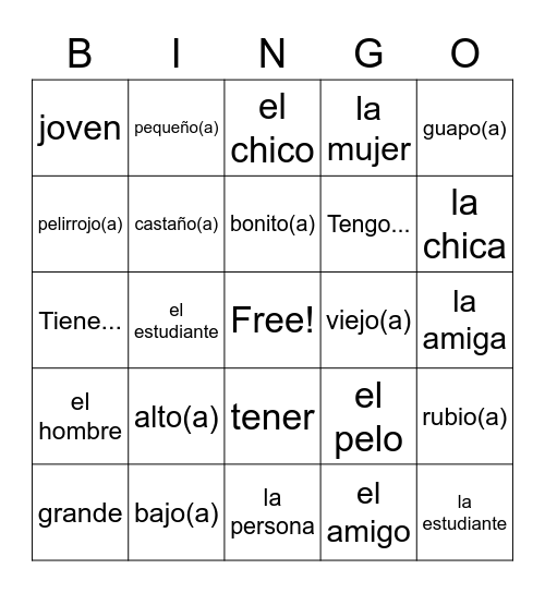 Unit 1/Lesson 2 - Bingo Spanish Bingo Card