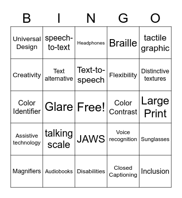 Accessibility Bingo Card