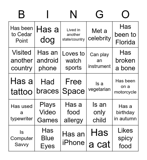 Find someone who..... Bingo Card