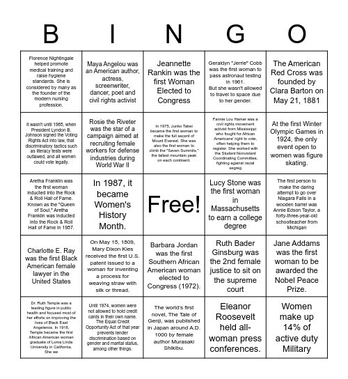 Women's History Bingo Card