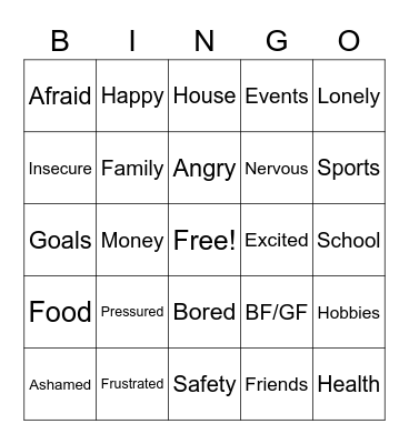 Abstinence BINGO Card