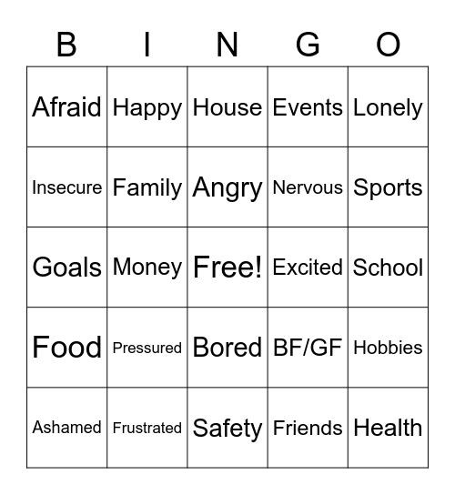 Abstinence BINGO Card