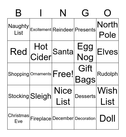 Ugly Sweater Bingo Card