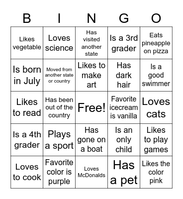 Lunch Bingo Card