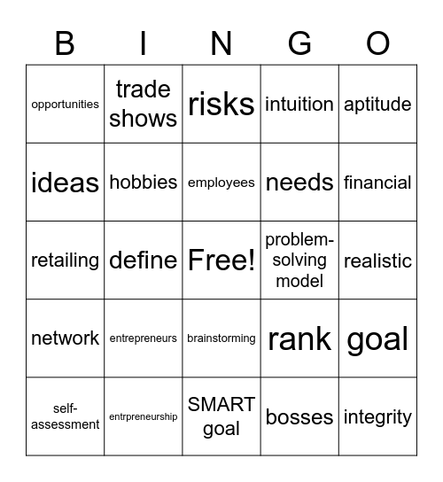 Entrepreneur Chapter 1 Bingo Card