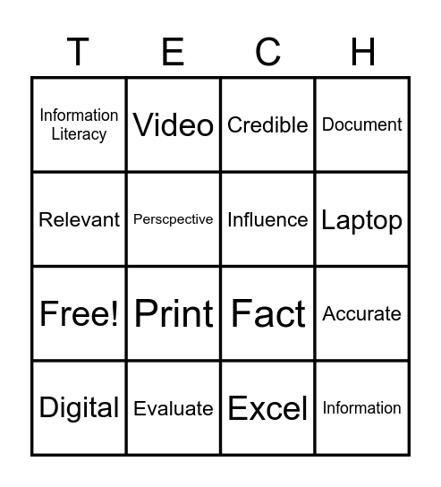 Information Literacy Bingo Card