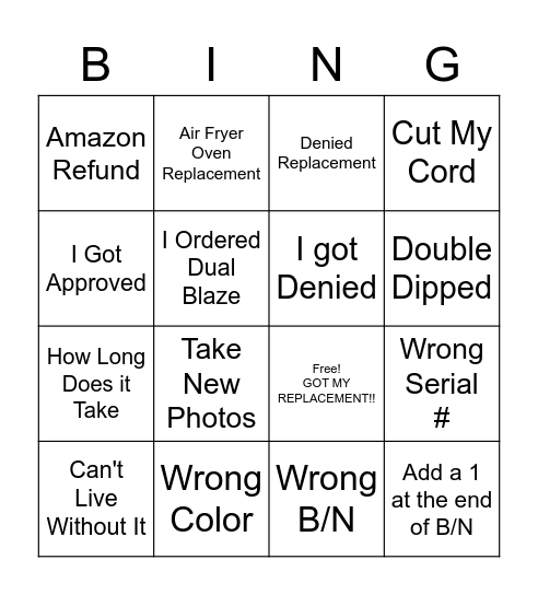 COSORI RECALL BINGO Card